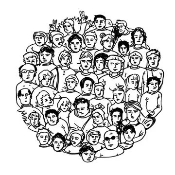Hand Drawn People Characters Unrecognizable. Circle shaped Illustrazione stock