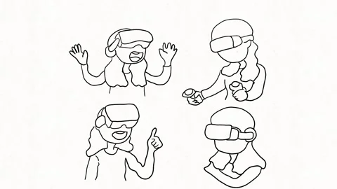 Hand Drawn People Wearing Virtual Reality Headsets Animation Video stock 341766315