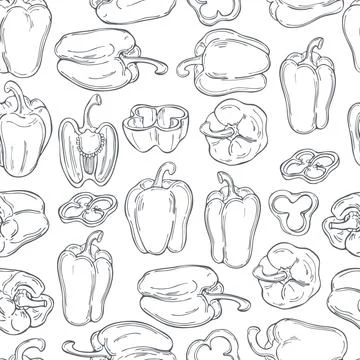 Hand drawn peppers. Vector pattern. Stock Illustration