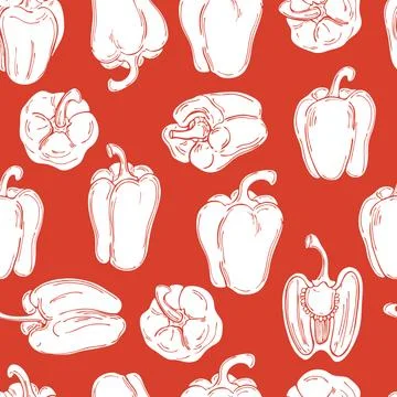 Hand drawn peppers. Vector  pattern Stock Illustration