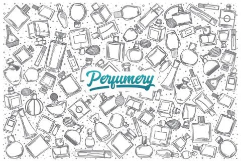 Hand drawn Perfumery doodle set with lettering Illustration