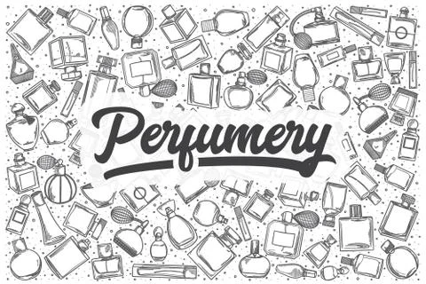 Hand drawn perfumery vector doodle set. Illustration