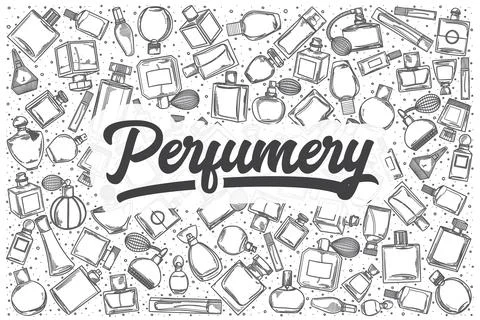 Hand drawn perfumery vector doodle set. Illustration
