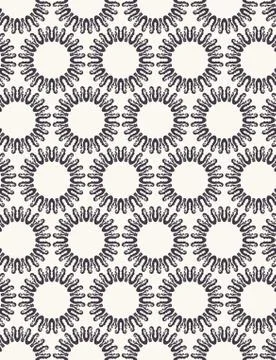 Hand Drawn Persian Sun Circle Motif Seamless Pattern. Ornate Arabesque Stock Illustration