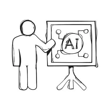 Hand Drawn Person Presenting AI Board Blue Sketch Vector Icon Education Tra.. 스톡 일러스트
