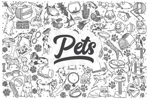 Hand drawn pets vector doodle set. Illustrazione stock