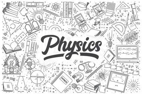 Hand drawn physics vector doodle set. Stock Illustration