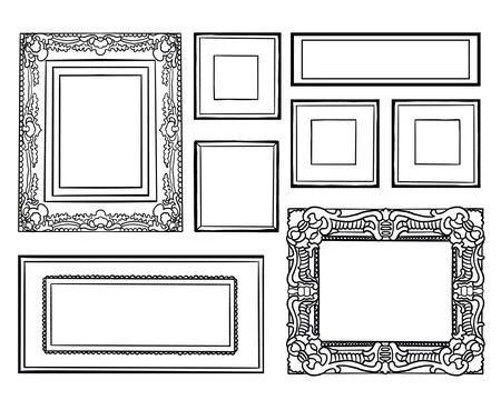 Hand Drawn Picture Frames Line Set in Vintage Style Illustrazione stock