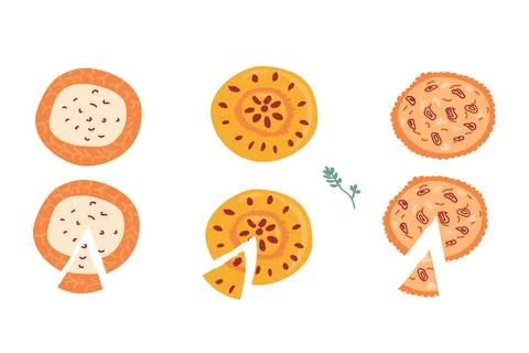 Hand drawn pie set with cheesecake, onion pie and berry pie Stock Illustration