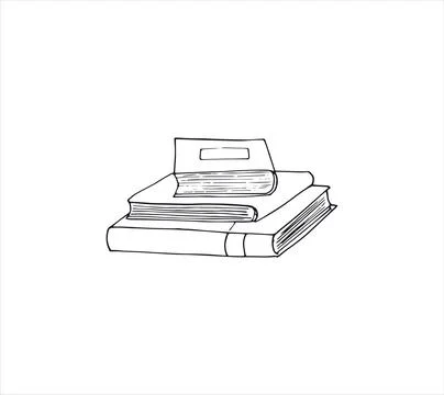 Hand-drawn Pile of books. Vector illustration in doodle style.  Isolated ve.. Stock Illustration