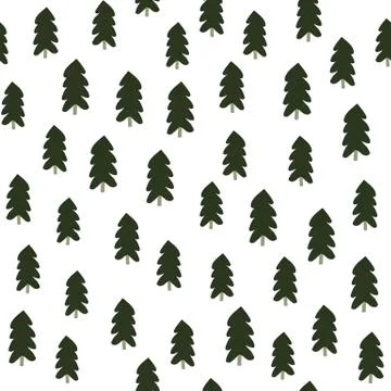 Hand drawn pine tree seamless pattern isolated on white background. Forest fi Illustrazione stock