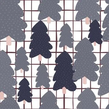 Hand drawn pine tree seamless pattern on white background. Christmas holiday  Stock Illustration