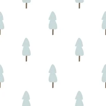 Hand drawn pine tree seamless pattern isolated on white background. Fir fores Stock Illustration