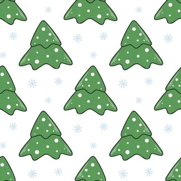 Hand drawn pine trees in snow seamless pattern Illustrazione stock