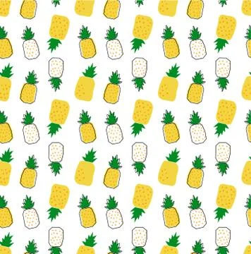 Hand drawn pineapple cartoon pattern seamless background Stock Illustration