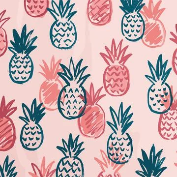 Hand-drawn Pineapple Pattern on Pink Background. Stock Illustration