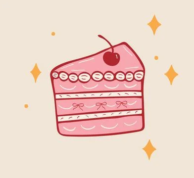 Hand Drawn Pink Cake Slice Coquette Aesthetic Sweet Pastry Stock Illustration