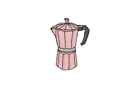 Hand-Drawn Pink Coffee Pot Illustration on White Background Stock Illustration