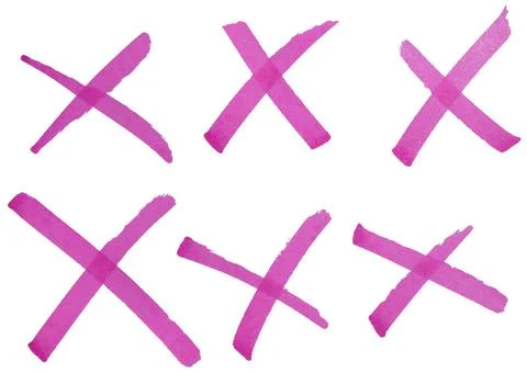Hand drawn pink cross marks set with marker brush strokes, abstract ink X s.. Stock Photos