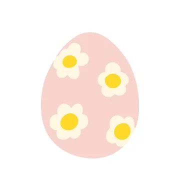 Hand drawn pink Easter egg adorned with white flowers and yellow centers for Stock Illustration