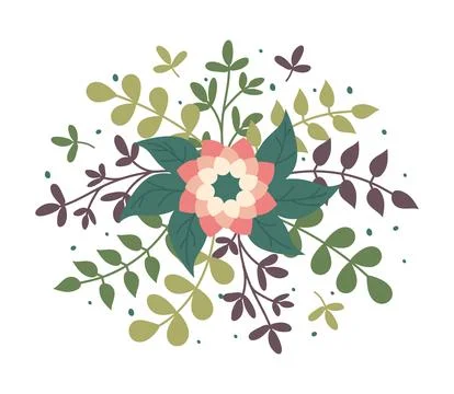 Hand drawn pink Flower composition isolated on white background. Simple sprin Stock Illustration