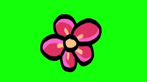 Hand-drawn pink flower doodle isolated on green screen background Stock Footage 337882601