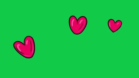 Hand Drawn Pink Heart Floating Up Animation on Green Screen Overlay Видео 336579054