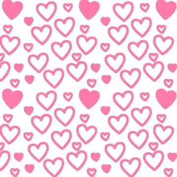 Hand Drawn Pink Hearts Pattern Background Vector Illustration Illustrazione stock