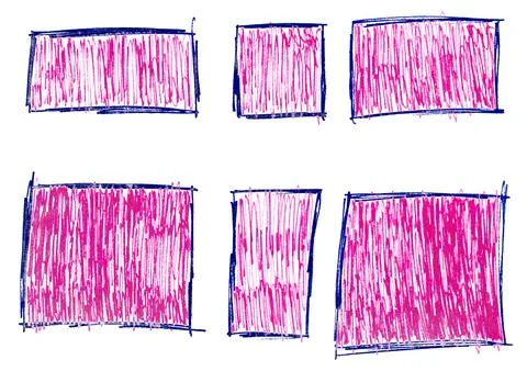 Hand drawn pink rectangular scribble shape set isolated on white background 스톡 사진