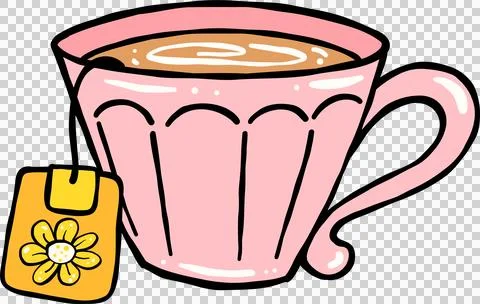 Hand Drawn Pink Teacup with Tea Bag Stock Illustration