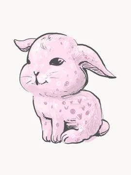 Hand Drawn pink Vector Rabbit, Cute Bunny, baby bunny cute illustration. Print Illustrazione stock