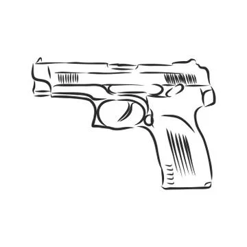 Hand drawn pistol isolated . vector sketch illustration Stock Illustration