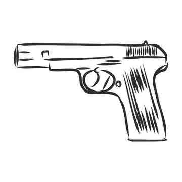 Hand drawn pistol isolated . vector sketch illustration Stock Illustration