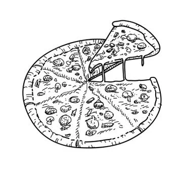 Hand Drawn Pizza Doodle Vector Stock Illustration