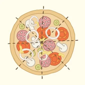 Hand drawn pizza with marking lines. Stock Illustration