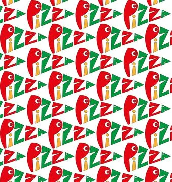 Hand drawn pizza seamless repeating vector pattern Stock Illustration