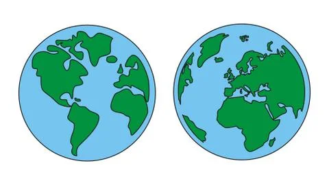 Hand drawn planet earth vector illustration with both globes Stock Illustration