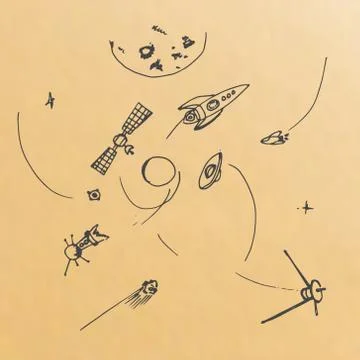 Hand drawn of planets ans space objects Stock Illustration