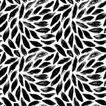 Hand drawn plant leaves vector seamless pattern. Stock Illustration