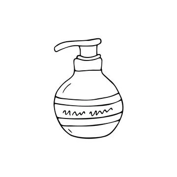 Hand-drawn plastic bottle with dispenser. Isolated vector illustration of a.. Stock Illustration