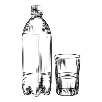 Hand drawn plastic bottle isolated on white background. Engraving vintage sty Stock Illustration