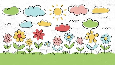 Hand-Drawn Playful Spring Flowers Animation Stock Footage 296366014