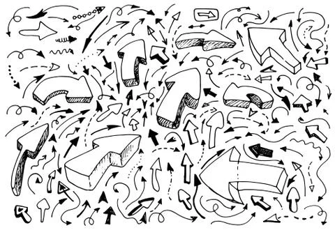 Hand-drawn pointers Doodle vector set. large Collection of pen ink pencil Stock Illustration