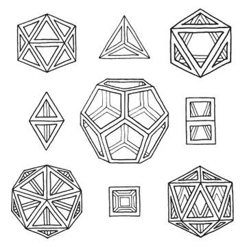 Hand drawn polyhedrons collection. Stock-Illustration