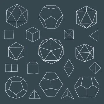 Hand drawn polyhedrons collection. Stock Illustration