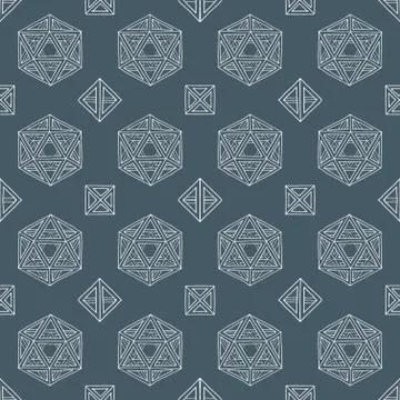 Hand drawn polyhedrons seamless pattern. Stock Illustration