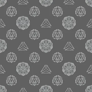Hand drawn polyhedrons seamless pattern. Stock Illustration