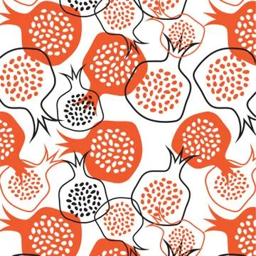 Hand drawn pomegranate pattern. vector illustration Stock Illustration