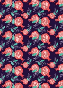 Hand drawn pomegranate pattern. vector illustration Stock Illustration