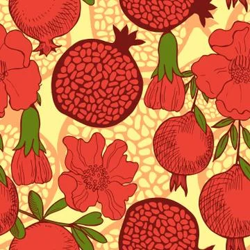 Hand drawn pomegranate.Vector seamless pattern Illustrazione stock